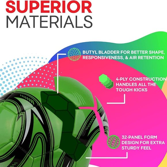 Western Star Soccer Ball Size 5 Green Official Match Weight Youth & Adult KP20G5 - Picture 3 of 8